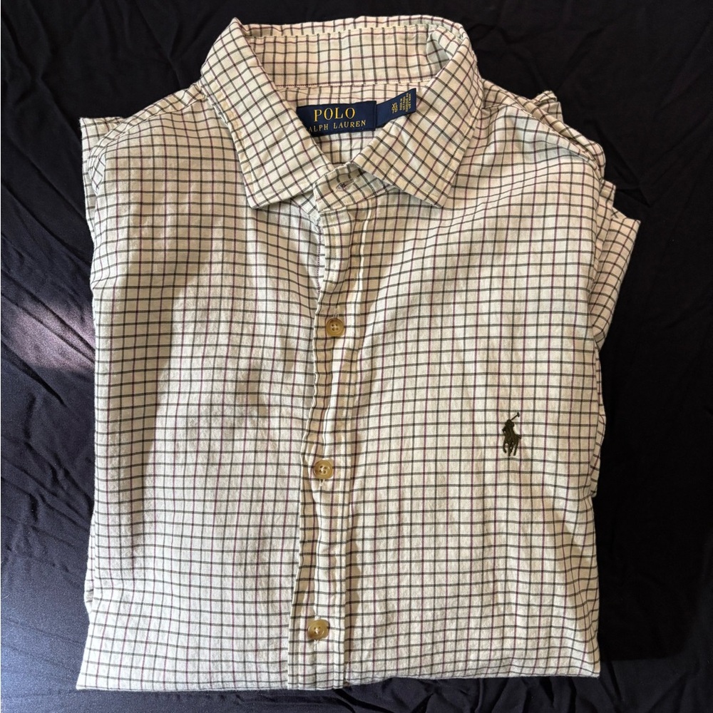 Polo by Ralph Lauren Men's Cream and Black Checkered Shirt